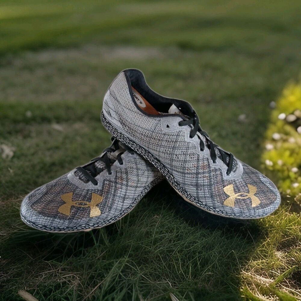 Under Armour HOVR Shakedown Track Spikes Size 10.5 Halo Grey/Gold (3022515-105)
